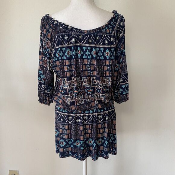 Revolve Misa Los Angeles Poppy Off Shoulder Aztec Navy Midnight Desert Dress SM - Picture 2 of 11